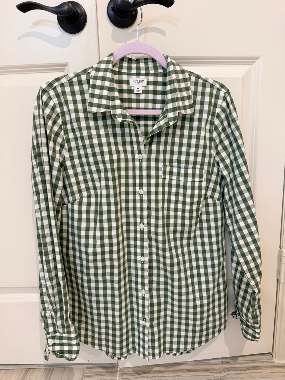 J. Crew Green and White Gingham Shirt
